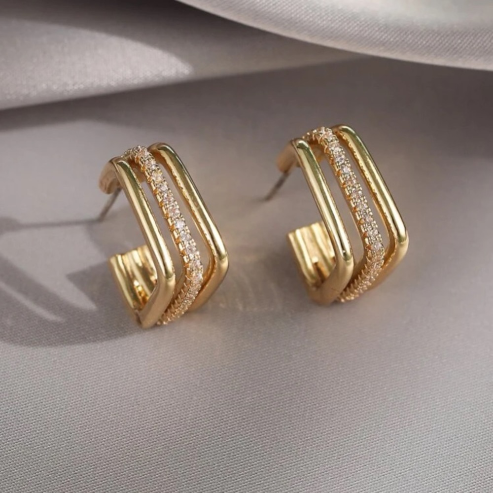 1pair Fashionable Cubic Zirconia Decor Geometric Cuff Hoop Earrings For …